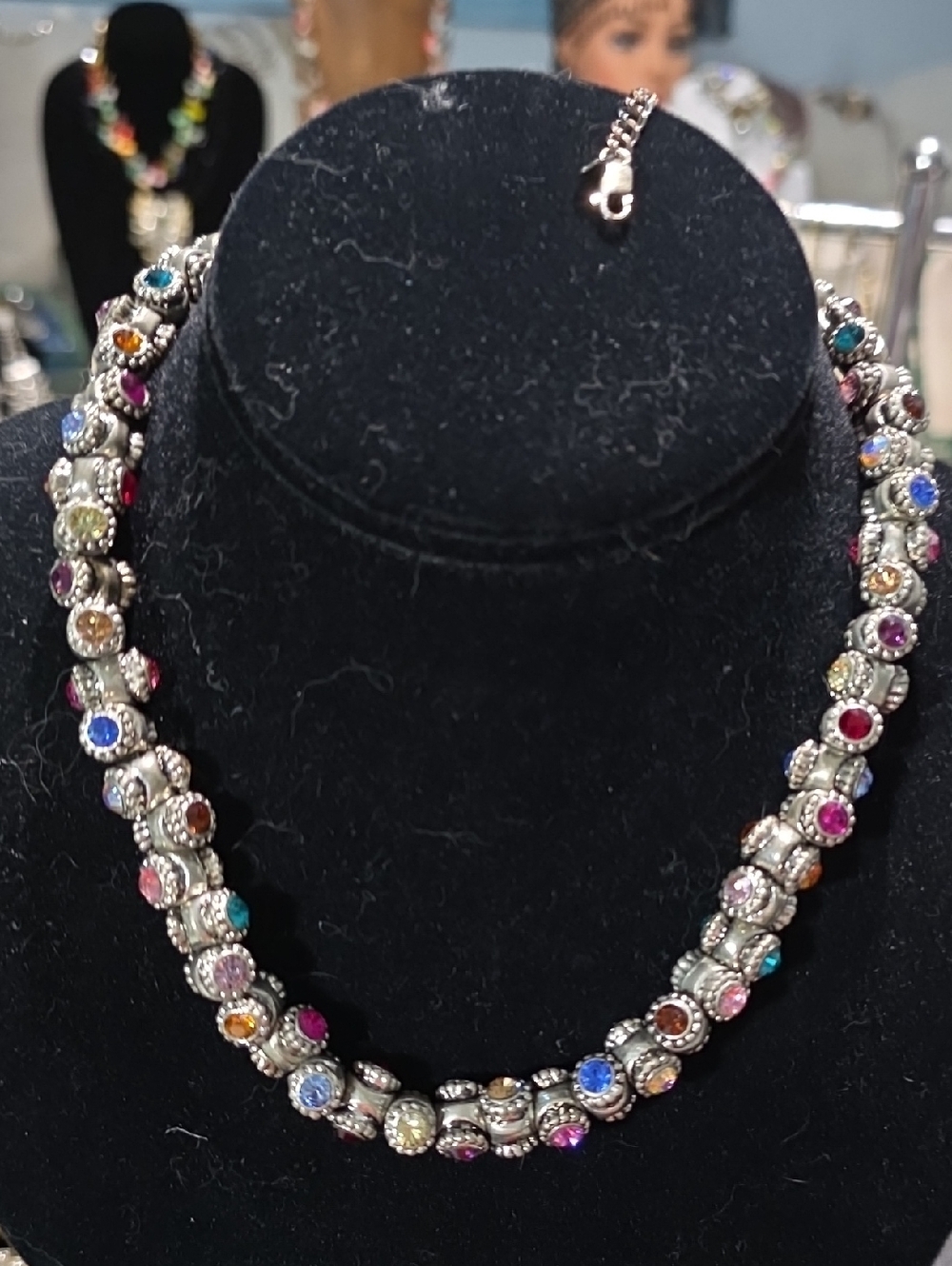 Multicolor Crystal Tennis Necklace in Silver-Tone
